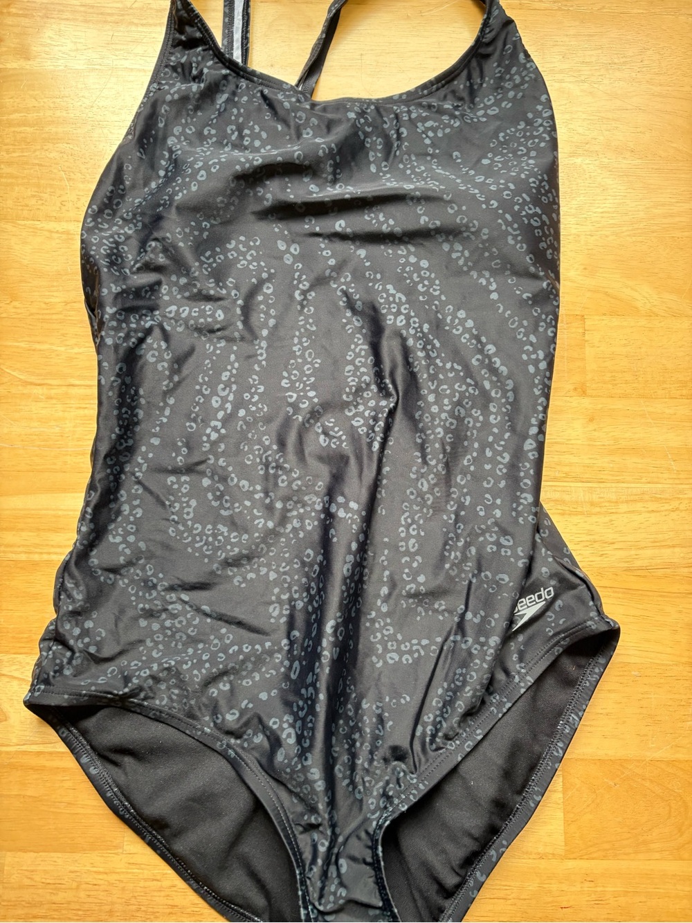Speedo Black One-Piece Swimsuit with Subtle Gray Leopard Print